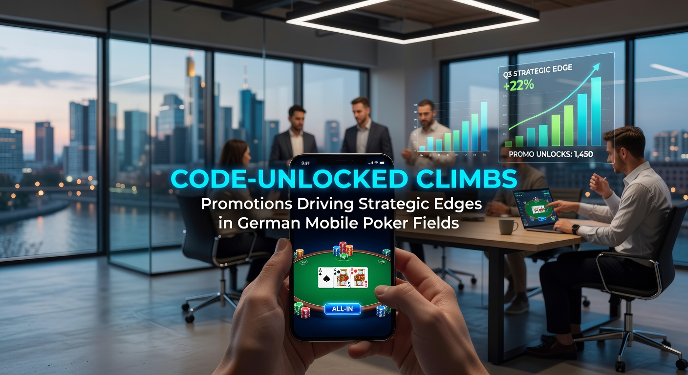 Mobile Poker App mit aktiviertem Promo-Code auf Smartphone-Bildschirm, das einen Leaderboard-Aufstieg zeigt
